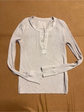 aerie Light Heather Gray Ribbed Henley Top